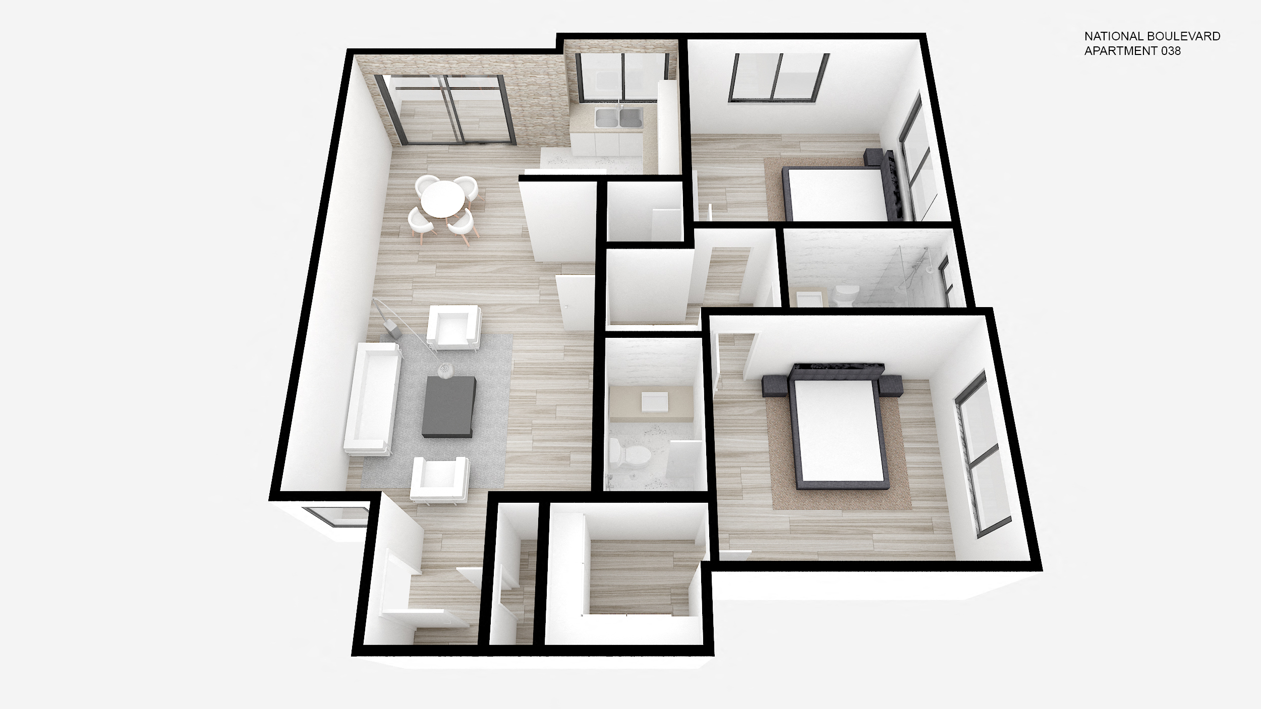 Floor plan for 2 beds, 2 baths, 987 sqft